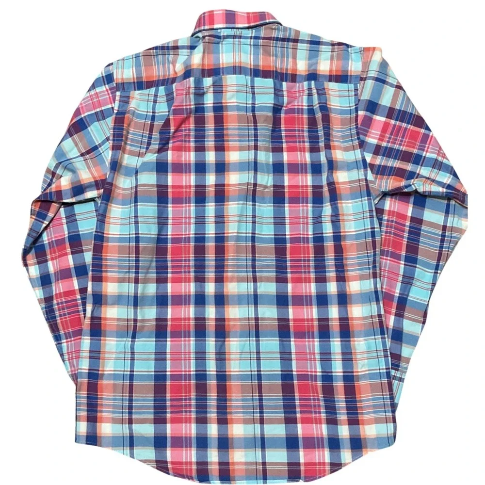 Southern Proper Mens Small Plaid Button Down Shirt Pink Blue Cotton Long Sleeve